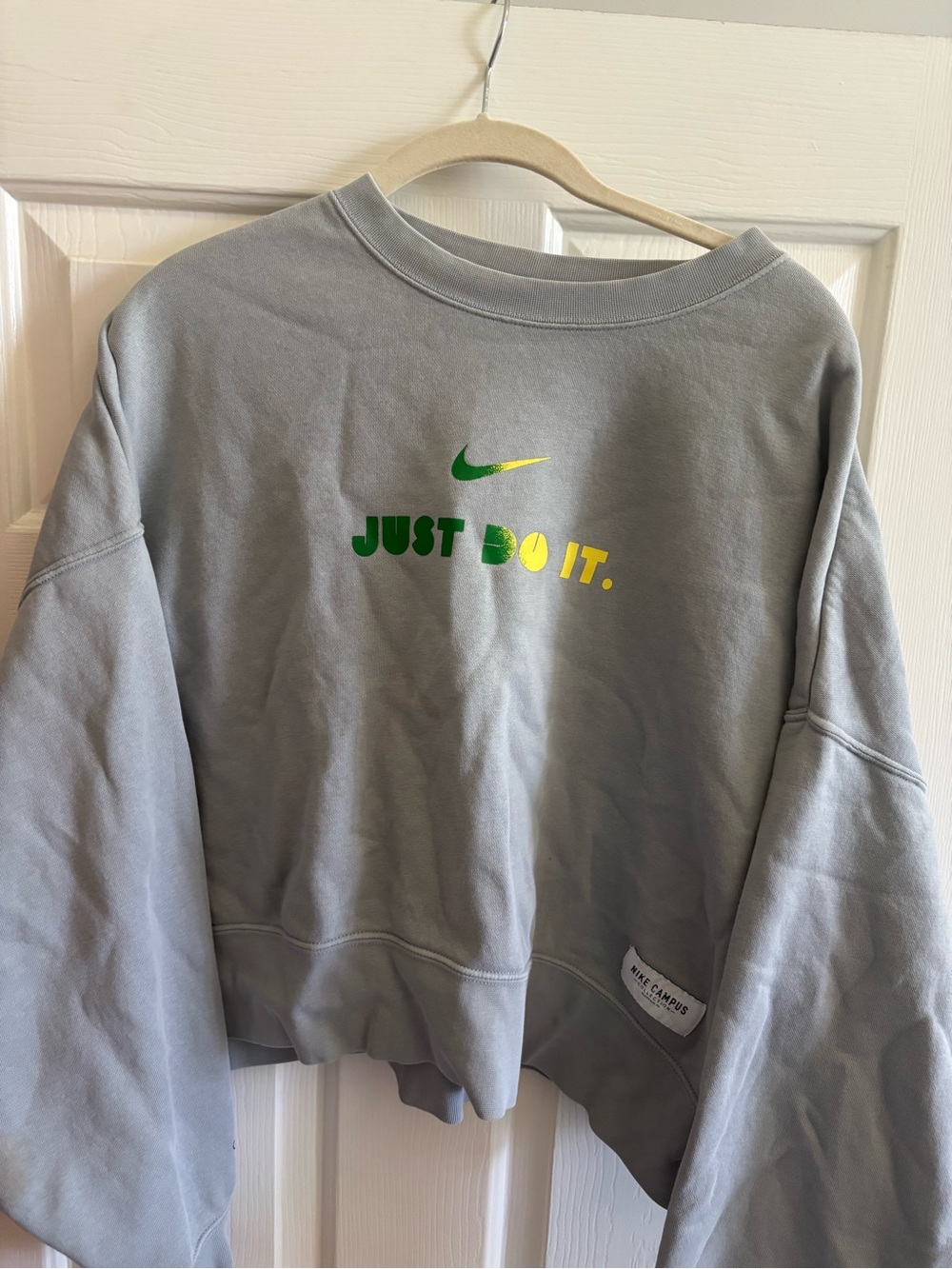Nike Gray Crewneck Sweatshirt with Green and Yellow Logo university of Oregon